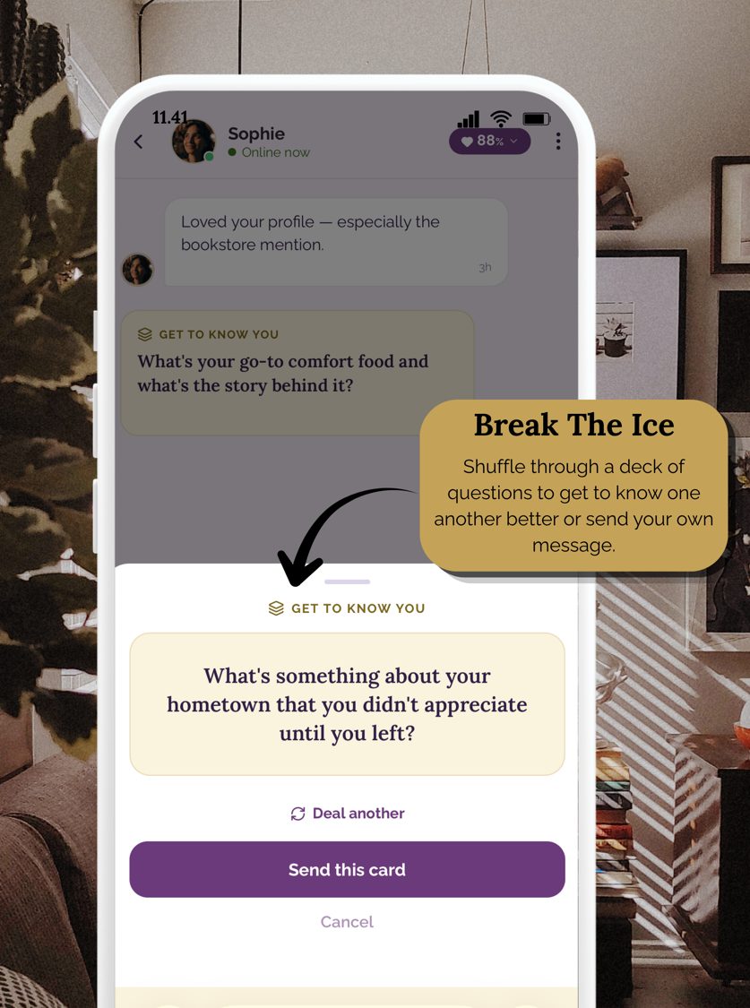 Break the Ice question cards inside a Felicity chat