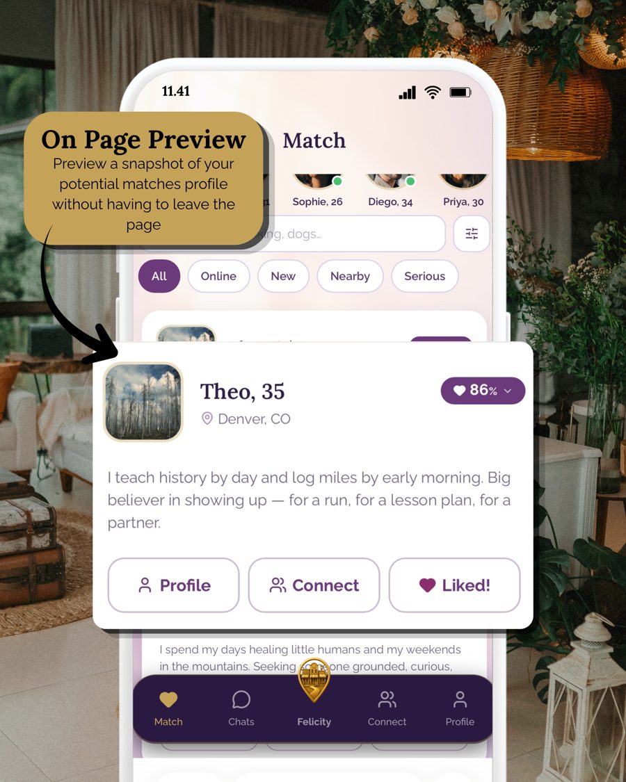 On-page profile preview without leaving the Match page